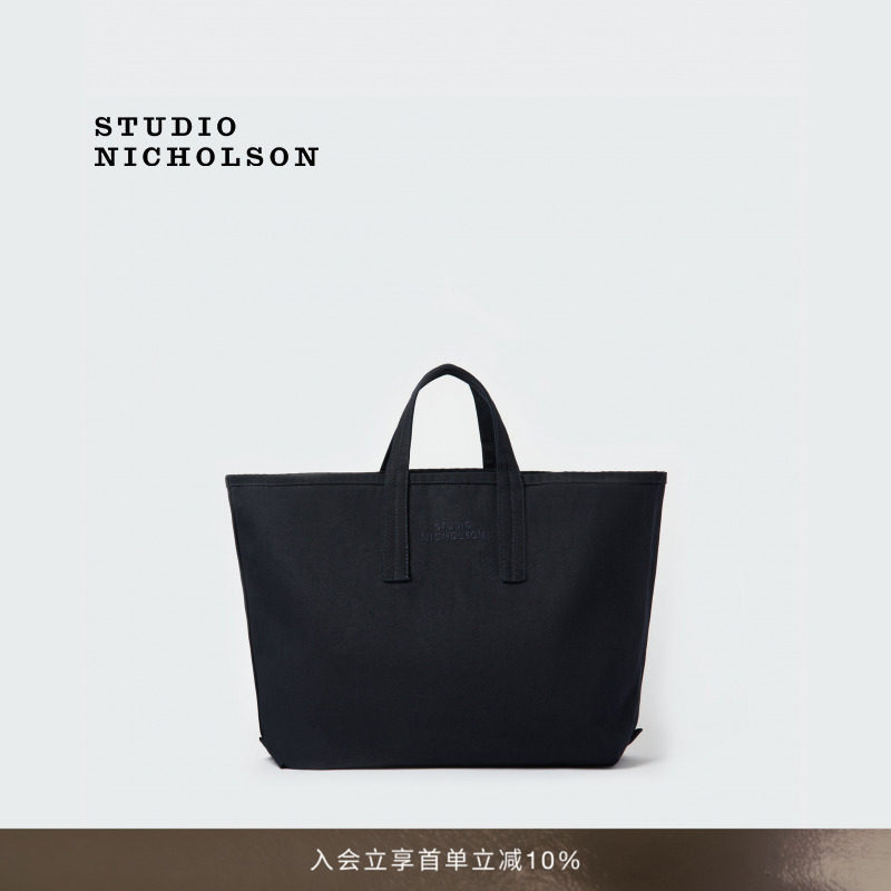 STUDIO NICHOLSON深黑藏青刺绣logo托特包手拿包手提包帆布包图片