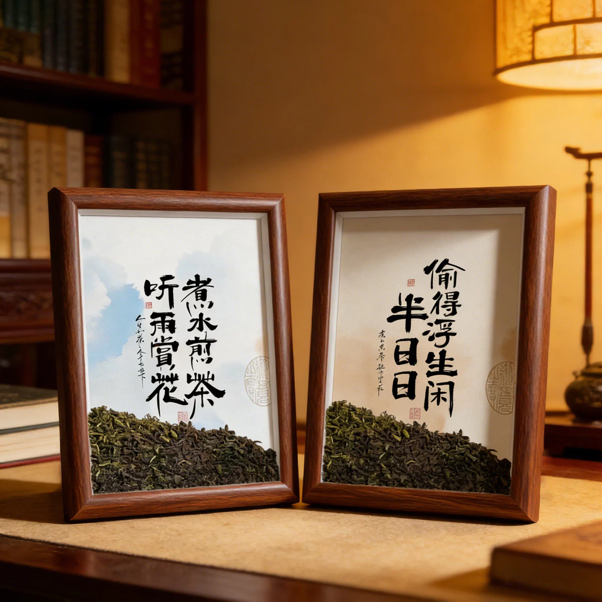 木质中空禅意茶语桌面相框摆台