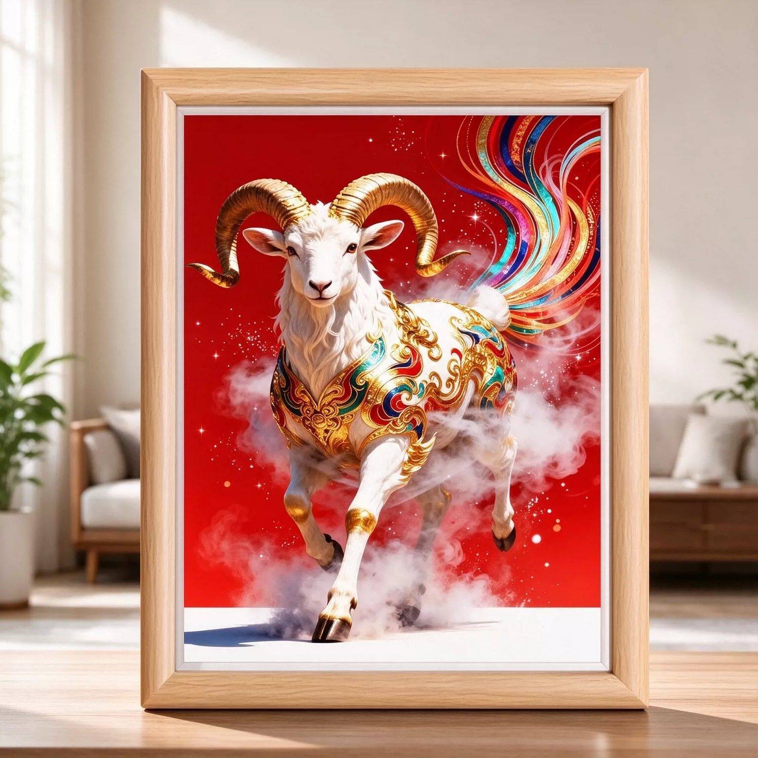 中国风羊年彩色领头羊摆台相框