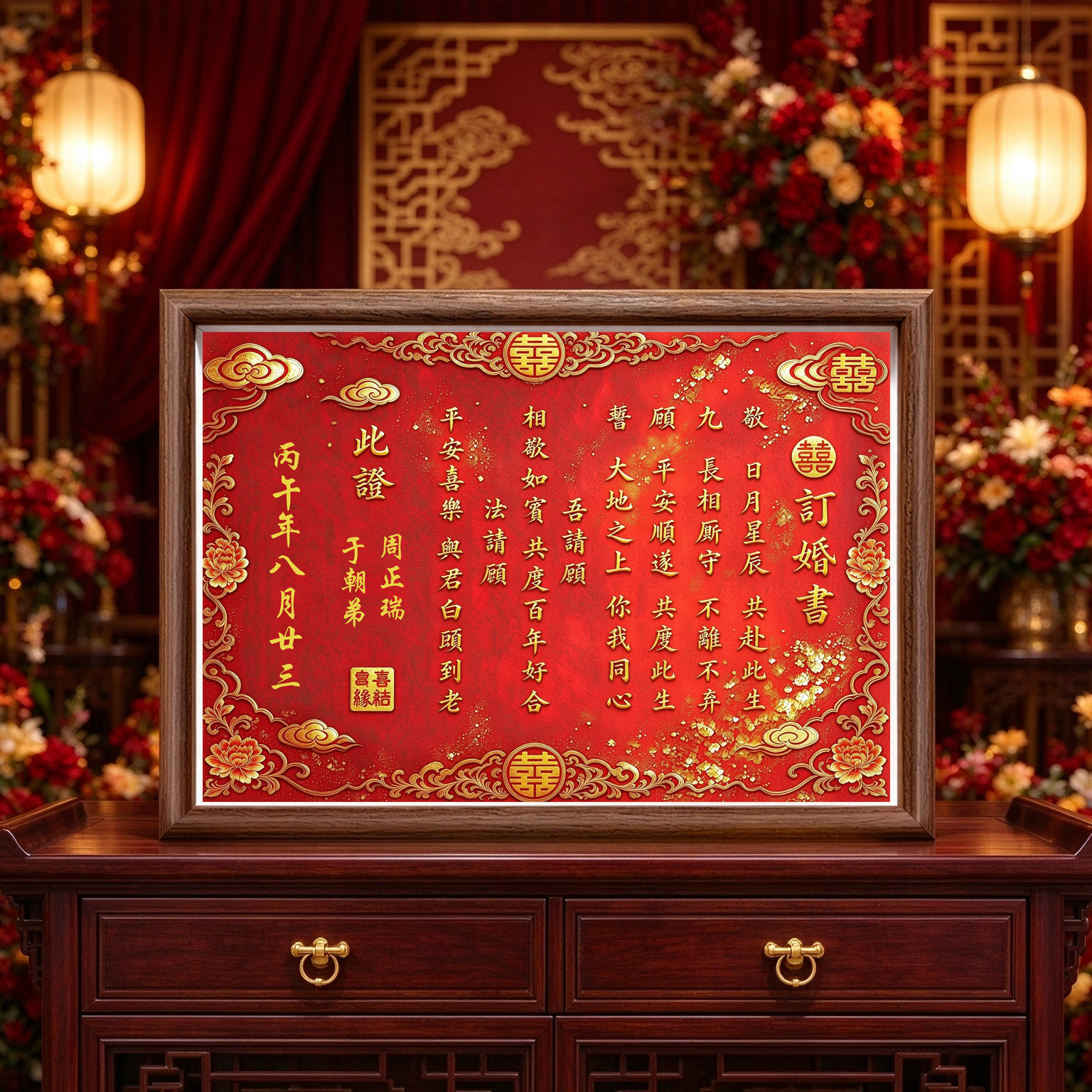 中式复古订婚书摆台相框礼物