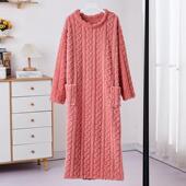 珊瑚绒加厚女士睡衣保暖浴袍长袖 睡裙秋冬款 睡袍长款 吸水浴裙宽松