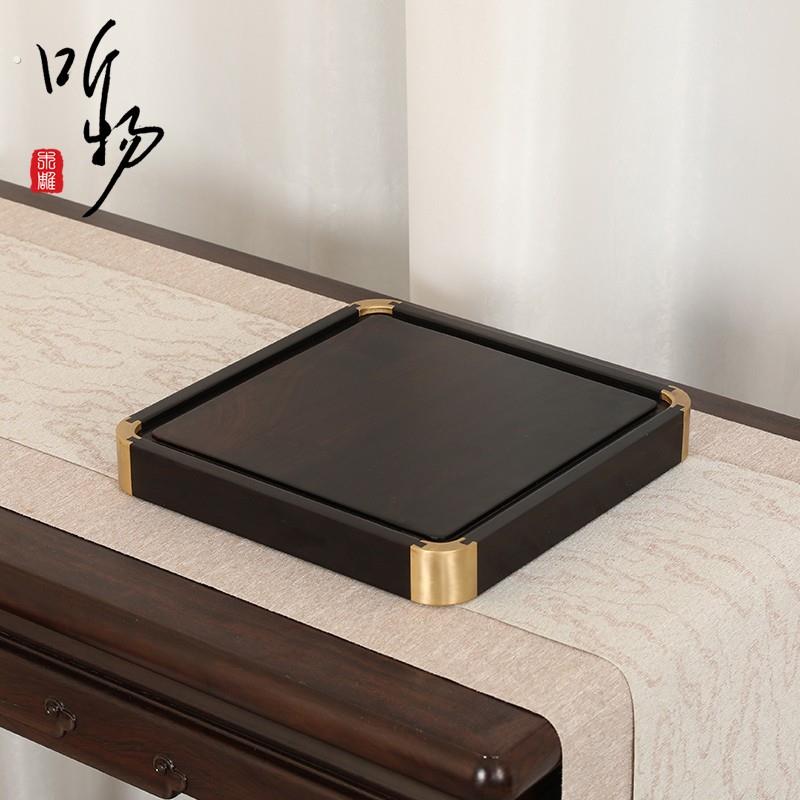 中式紫光檀红木铜角茶盘收纳承盘文盘茶具托盘实木质茶杯文玩玉器
