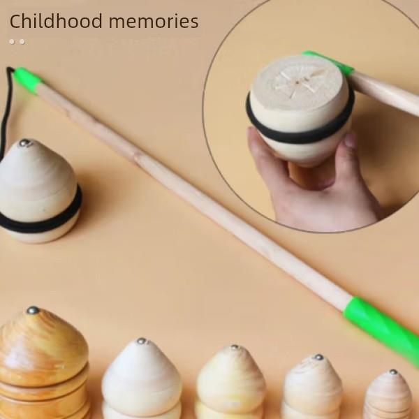 陀螺单件木质青少年儿童成人健身打驼螺鞭绳木头中老年玩具环保