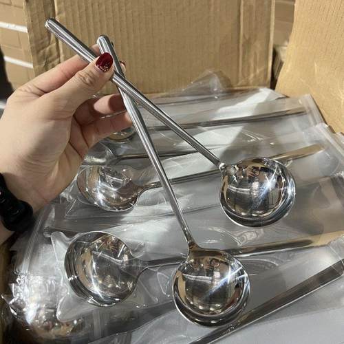 家用不锈钢勺子ins高颜值西餐勺家用长柄汤匙网红成人吃饭圆头勺