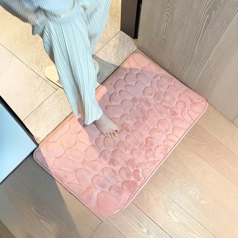浴室地垫鹅卵石压花洗澡间防滑速干脚垫卧室珊瑚绒地毯家用门垫子