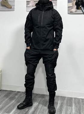 春秋男户外战术通勤套装收脚裤安保黑色工作服工装防水防风冲锋衣