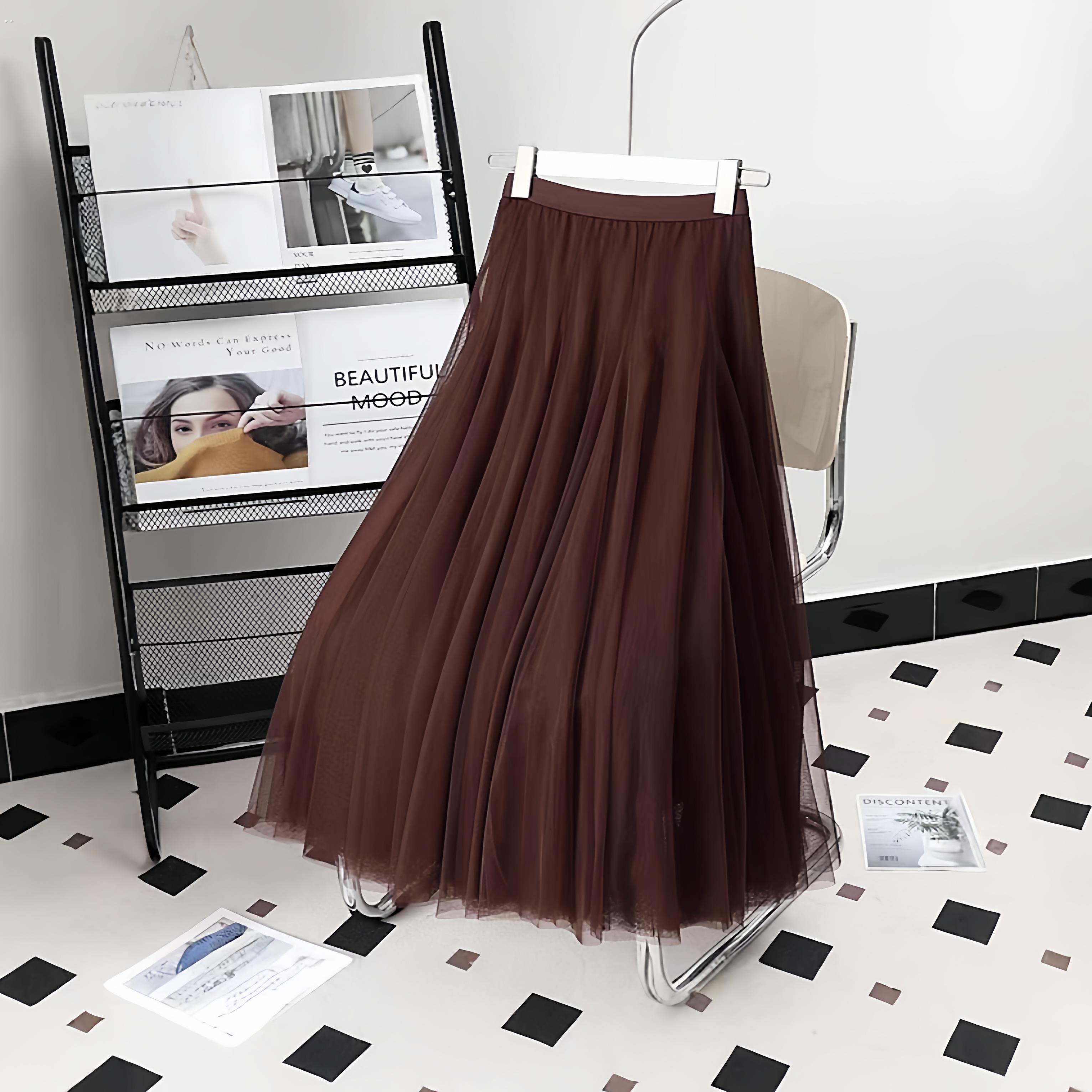 舞蹈裙720度网纱三层大摆裙A字红色半身纱裙显瘦长裙演出服