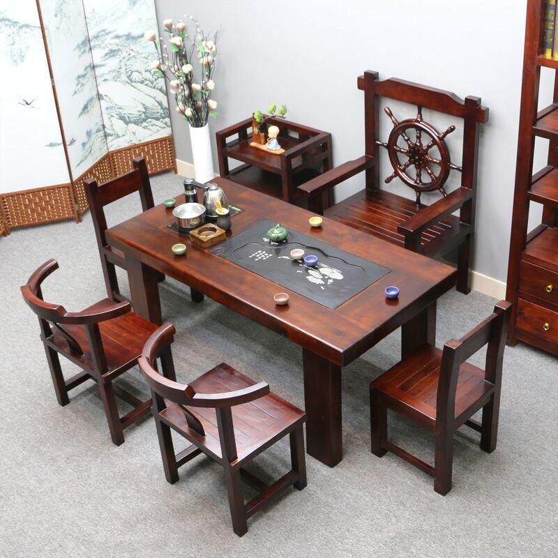 老船木茶桌椅组合茶台实木茶桌茶具套组一体办公室泡茶大桌子家用