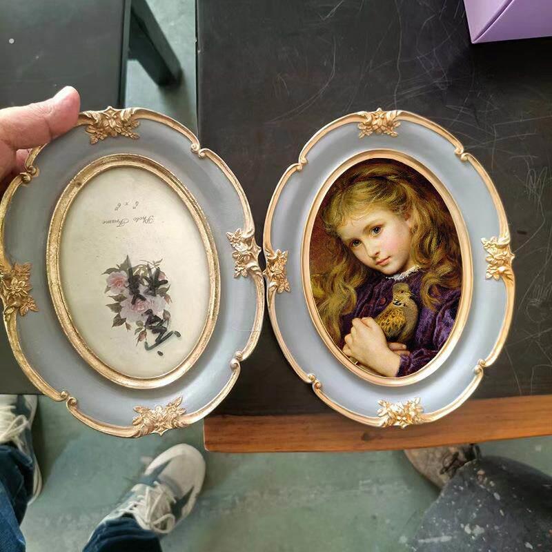 欧式油画框椭圆复古树脂相框摆件创意画框相框家居饰品摆饰摆台