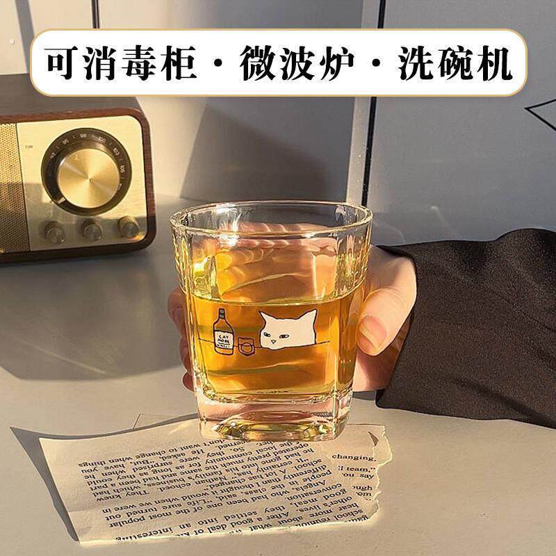 韩式小猫喝酒玻璃杯猫咪威士忌酒杯耐热咖啡杯子家用透明可爱水杯