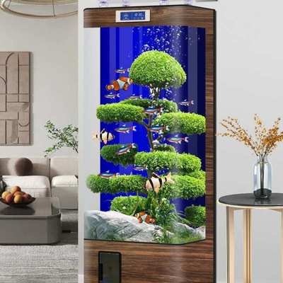 2025新款一体成型鱼缸客厅立式电视柜旁水族箱生态玻璃智能金鱼缸