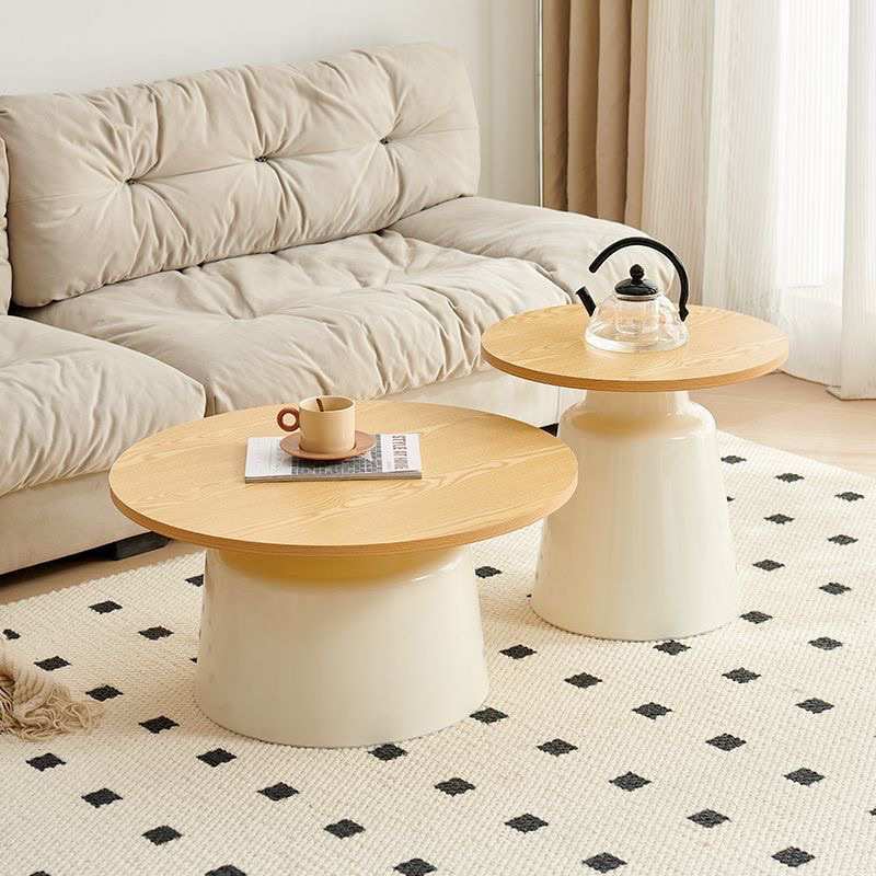 现代简约圆形奶油风茶几组合民宿公寓网红小户型客厅卧室床头边几