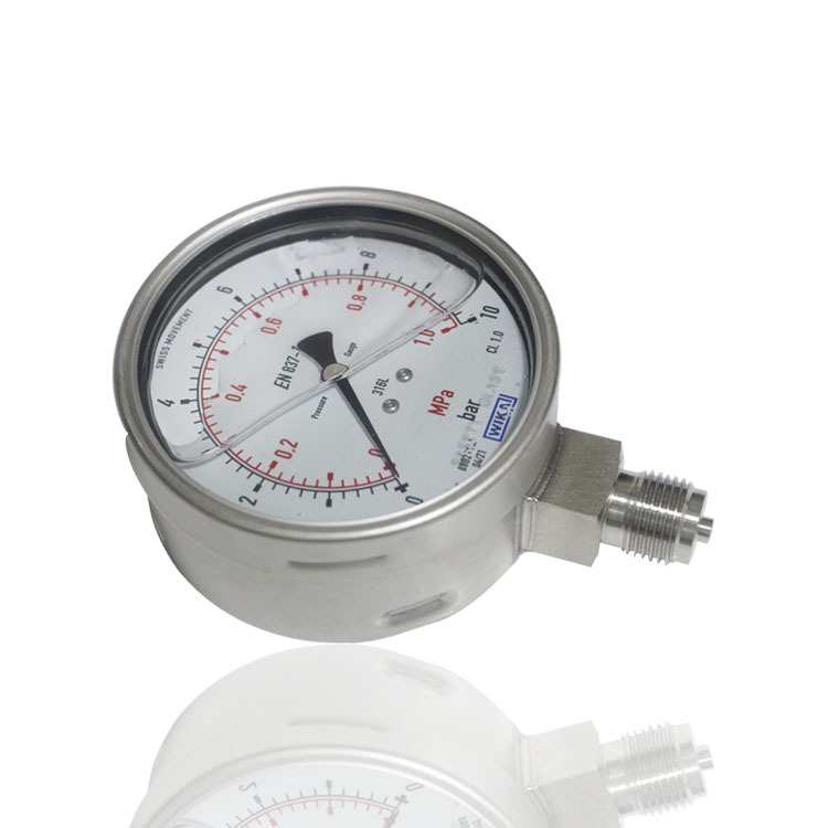 石化用全钢耐振充油不锈钢压力表注油316L径向YN100BF 1MPA G1/2