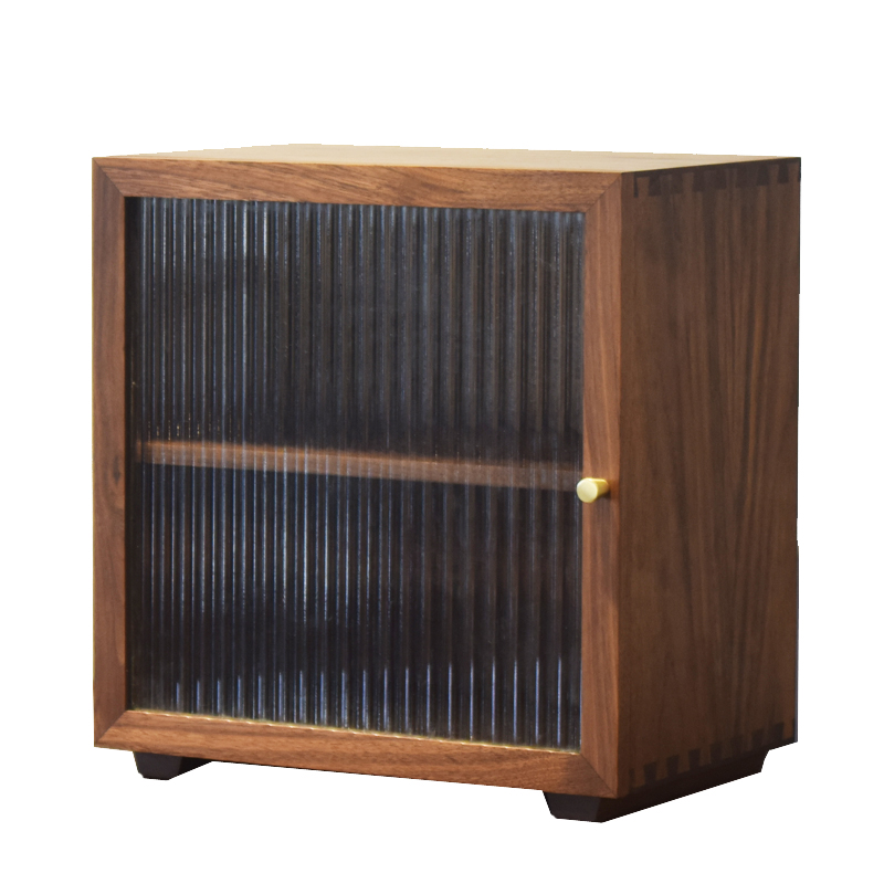 北美黑胡桃单开门小方柜餐边柜实木桌面茶水柜文件木软装样板房