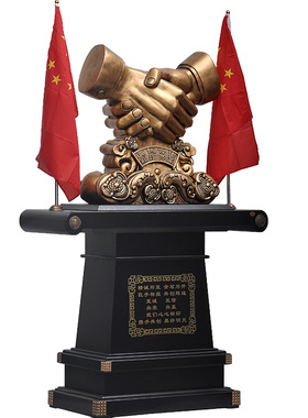 落地鼎摆件特大号超大号合作共赢握手摆件可定制商务合作开业礼品
