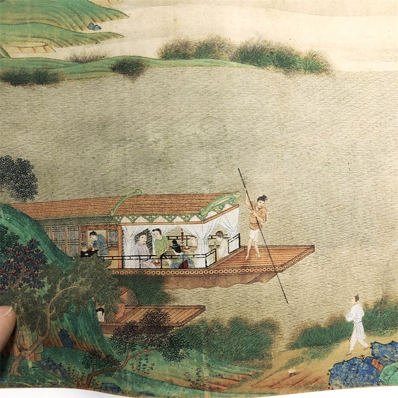 仇英《浔阳送别图卷》明代青绿山水 仿古国画高清微喷复制装饰画