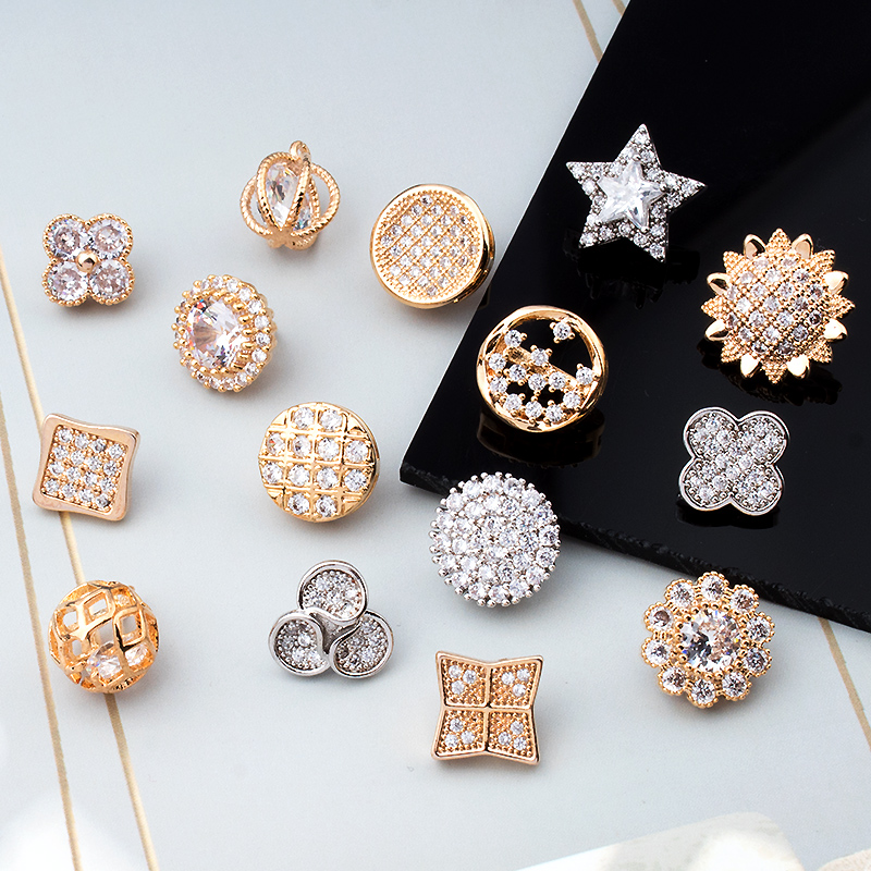 金属镶钻皓石纽扣衬衫开衫时尚百搭金色圆形方形装饰上衣小号扣子