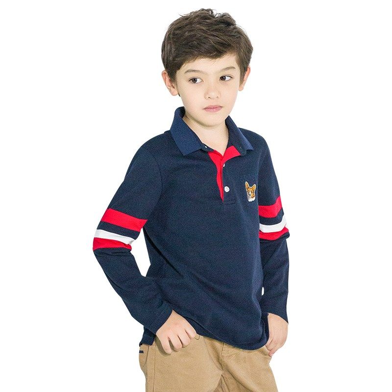 男童长袖t恤polo衫翻领秋衣带领中大童衣服纯棉男儿童秋冬上衣