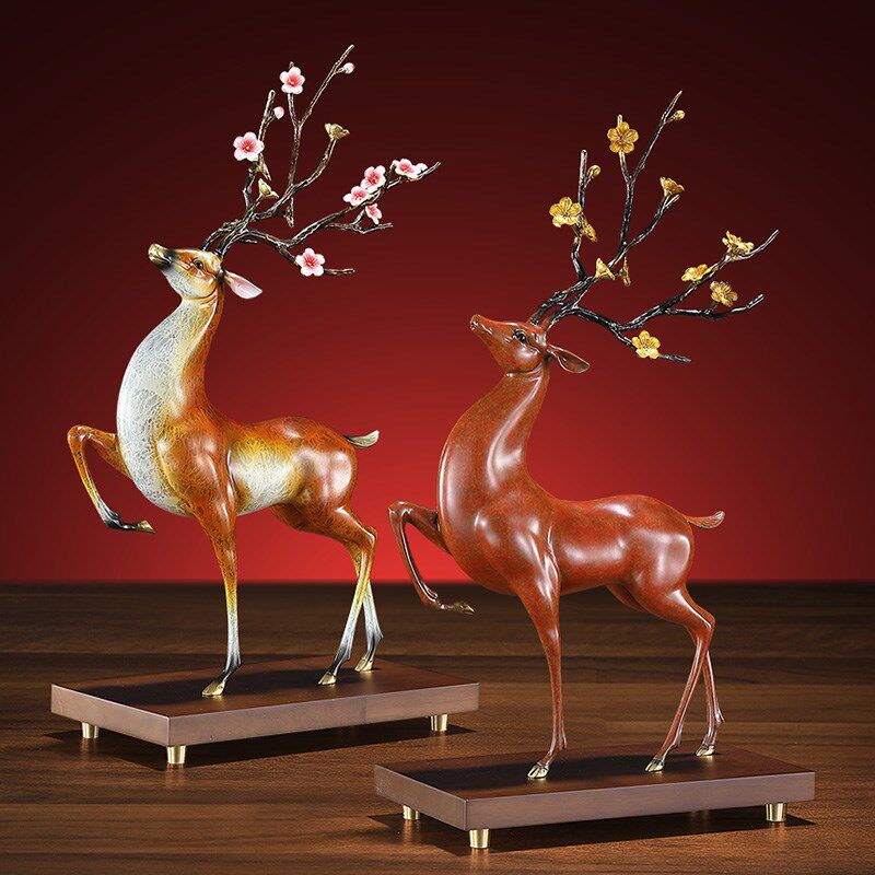一路升华梅花鹿黄铜摆件中式家居客厅酒柜玄关桌面新家装饰品礼品