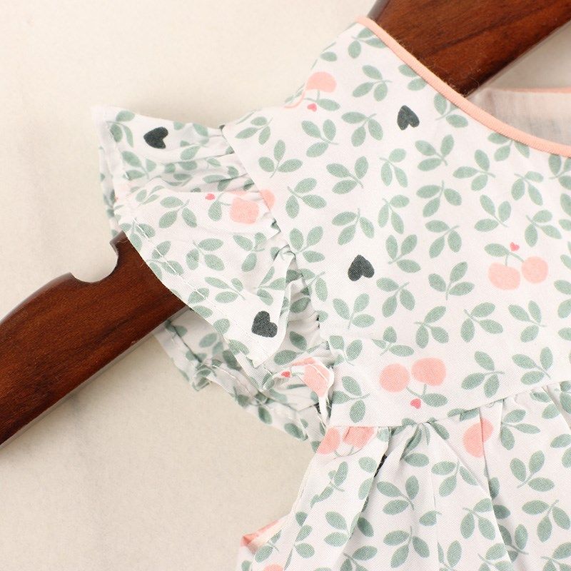 内销春夏款童装     女童花边肩带树叶樱桃连衣裙  (97c-22)