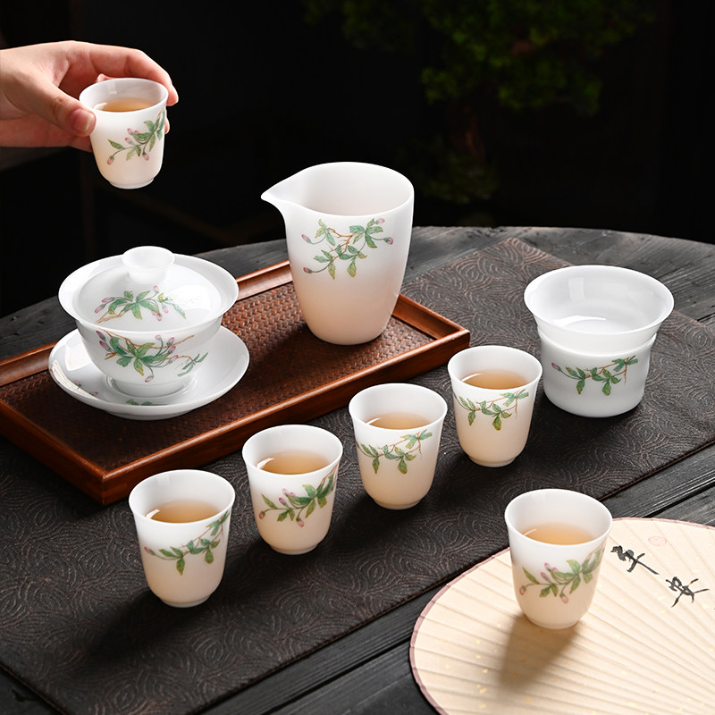 硕果累累茶具套装冰种玉瓷手绘
