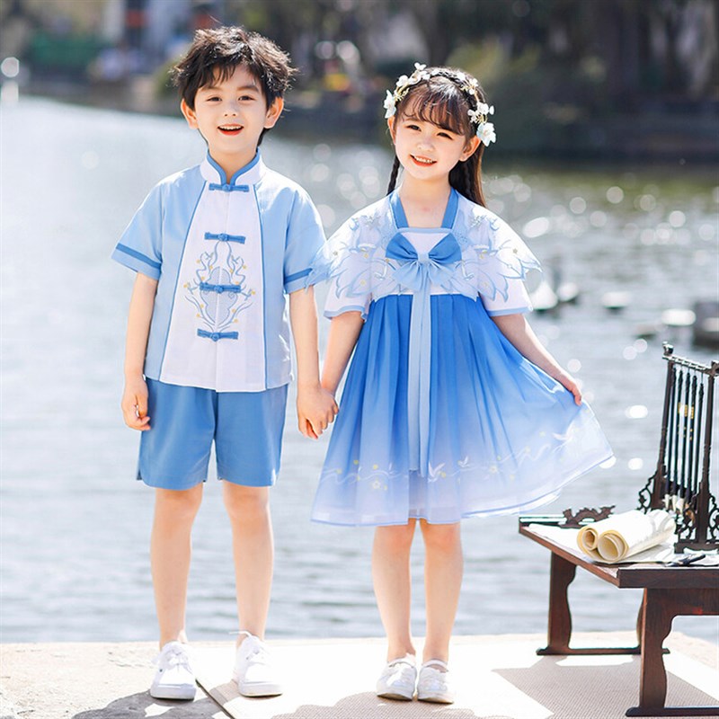 儿童古装汉服中国风国学小学生校服夏装毕业照服装班W服幼儿园园
