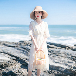 法式 2021夏季 裙子仙女超仙森系收腰显瘦气质T五分袖 新款 连衣 女装
