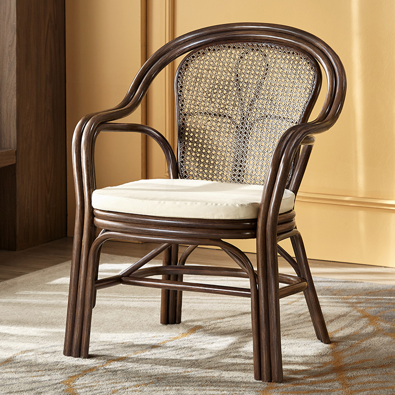 藤椅复古阳台休闲椅天然藤编椅古典椅加粗靠背老人椅单人休闲阳台