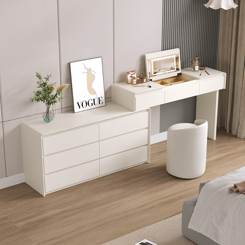 实木烤漆梳妆台奶油风斗柜卧室简约现代2025新款化妆台一体化妆桌