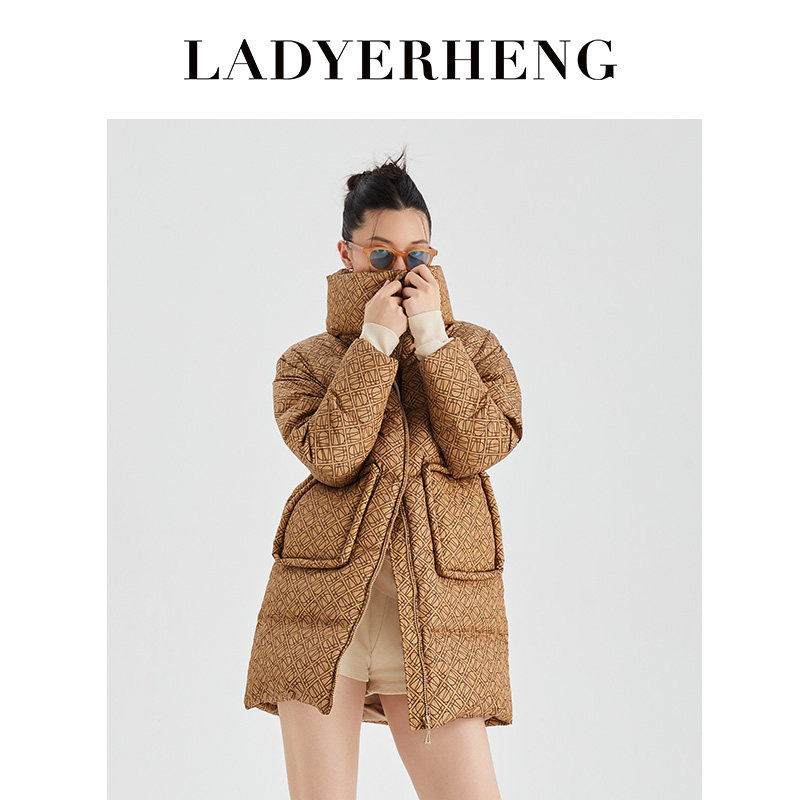 LADYERHENG冬季女装白鸭绒立领长袖中款锁绒保暖柔软外套羽绒服