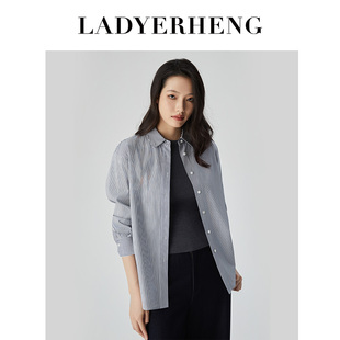 衬衣空调衫 LADYERHENG25秋冬新品 长袖 全棉条纹衬衫 薄外套纯棉 女装