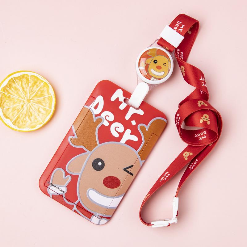 创意可爱卡通校园卡套多功能可伸缩挂绳 可旋转背夹扣学生卡套