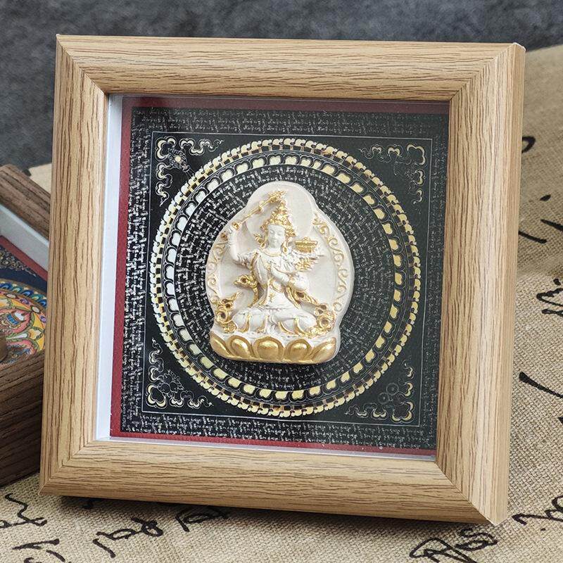 藏式立体手绘描金龙五爷黄财神师佛木质文创摆件擦擦唐卡摆台白泥