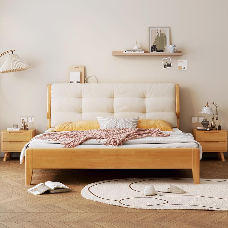 日式实木云朵床1.8米双人主卧婚床小户型1.5现代简约侘寂风软靠床