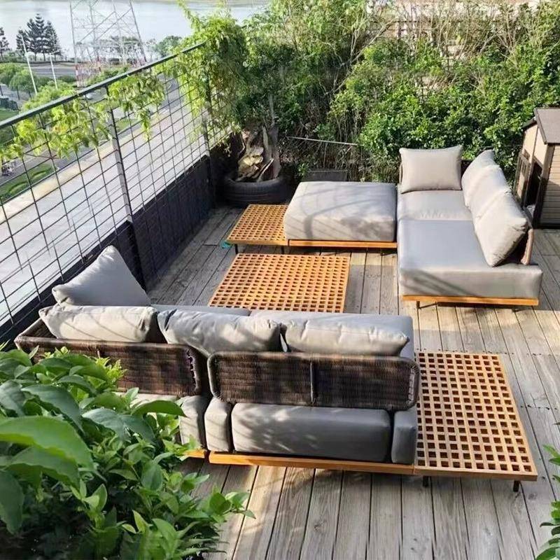 户外柚木沙发组合酒店民宿庭院别墅花园室外阳光样板房铝合金沙发