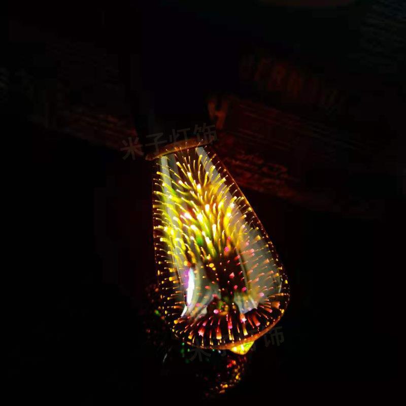 ST64烟花3D灯泡 a60创意七彩led球泡灯 e27立体炫彩艺术星空灯泡