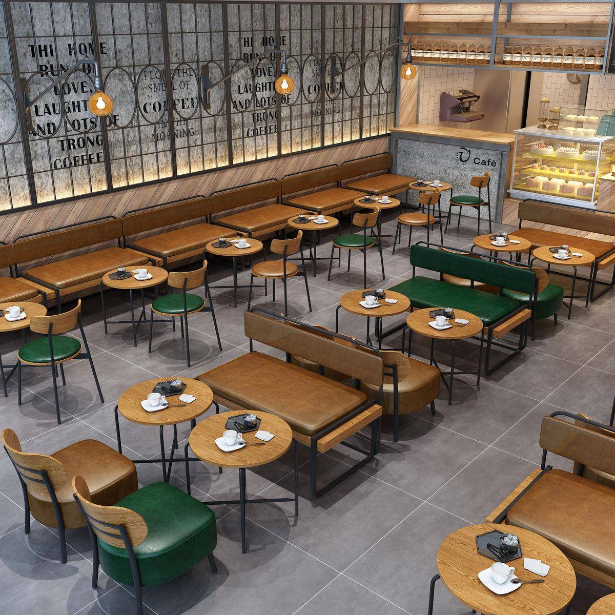 咖啡厅西餐厅桌椅实木奶茶店甜品店书吧休息区餐饮店双人沙发卡座