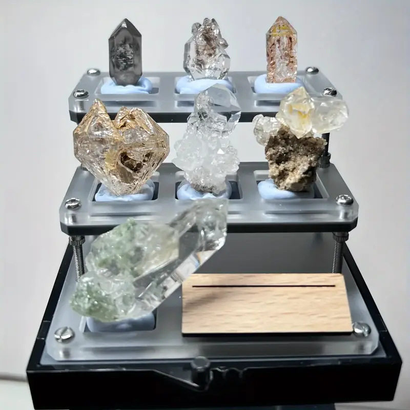 天然水晶矿标盒天然多种水晶矿石标本盒科普标本摆件矿标