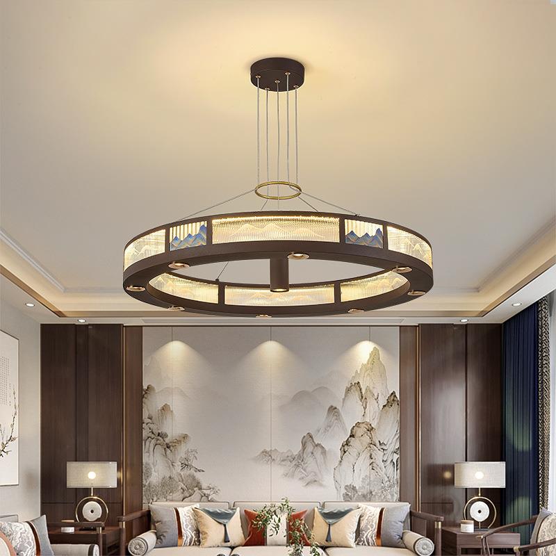 2025新中式客厅吊灯餐厅饭店包房别墅会所书房茶室LED圆形吊灯具