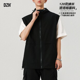 黑色工装 外套马甲上衣2025新款 连帽背l心男款 外穿无袖 男 夏季 男士