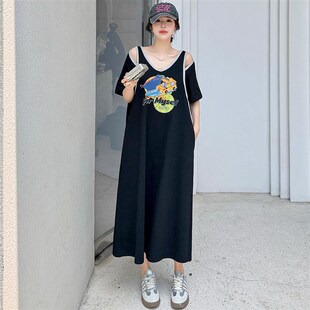 y设计感露肩连衣裙夏季 胖mm夏装 法式 女装 气质收腰显瘦裙 2025大码