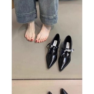 羊皮版!法式气质温柔晚晚风高跟鞋女粗跟春夏季水钻一字带单鞋女