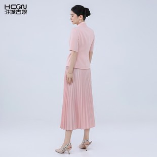 夏季 气质淑女显瘦简约温柔两件 国风鸾凤刺绣西服百褶裙套裙C套装