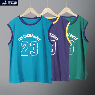 帅气青少年男孩砍袖 夏季 宽松外 衫 胖童背心加肥加大男m童宽肩无袖