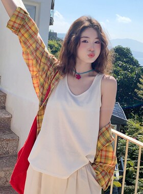 白色V领棉麻宽松吊带背心女内搭20D25春夏季新款无袖打底外穿上衣