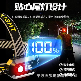 2024厂家新款户外强光LED智能徒步骑行夜钓探洞尾灯感应头灯
