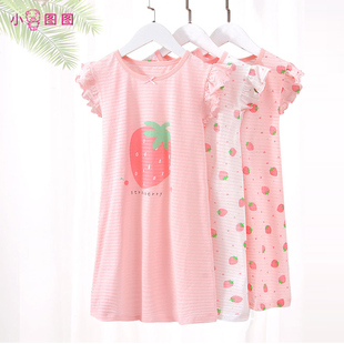薄款 夏季 宝宝睡衣家居服连衣裙 2024新款 a类纯棉儿童睡裙女m童短袖