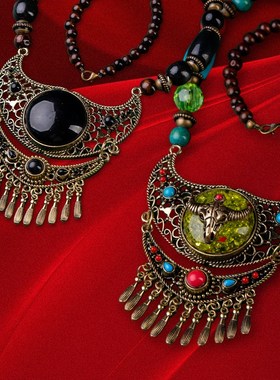 蒙古族少a数民族特色发饰项链藏族舞蹈演出服头饰艺考额头链子发