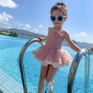 儿童泳衣20f25新款 女童连体公主裙中小童洋气纱裙可爱吊带泳 韩版