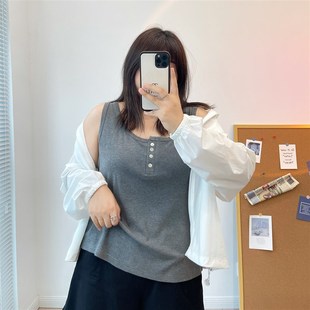 无袖 加肥加大码 短款 胖妹妹内O搭打底衫 上 小吊带背心女夏外穿韩版